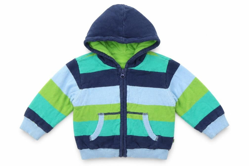 Front view of Blue Zoo Baby Blue Striped Basic Jacket Jacket, size 9-12, Months