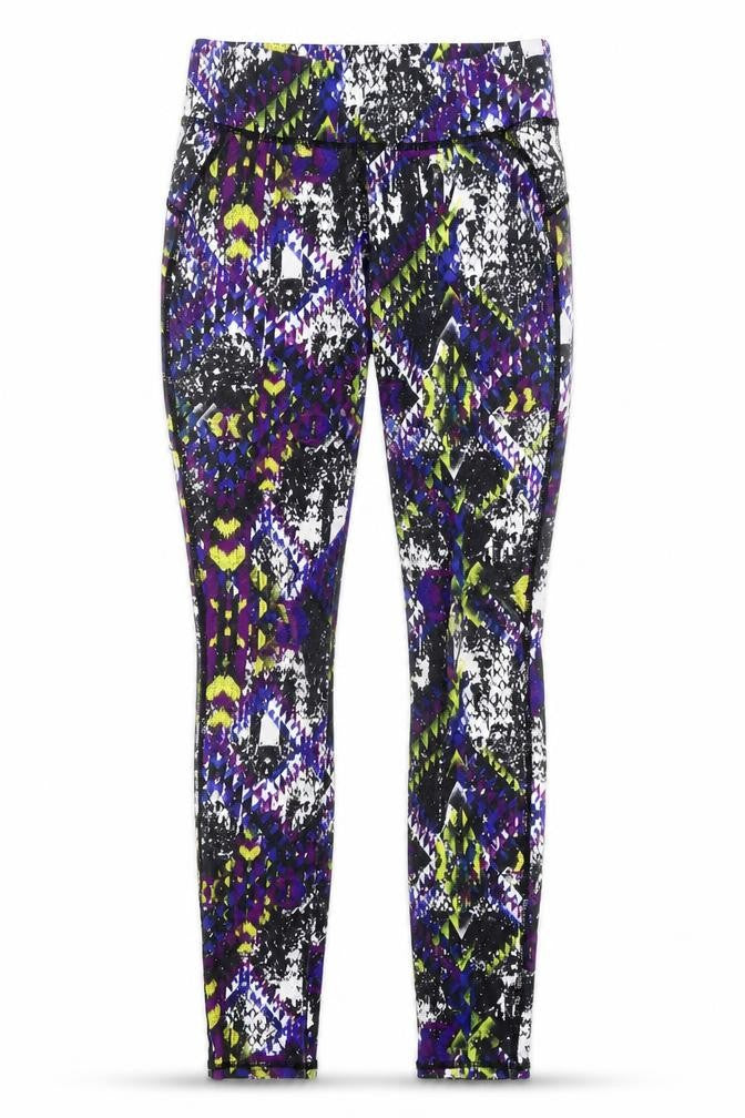 Front view of New Look women’s multicoloured argyle/diamond compression leggings, size XS, 28-inch leg