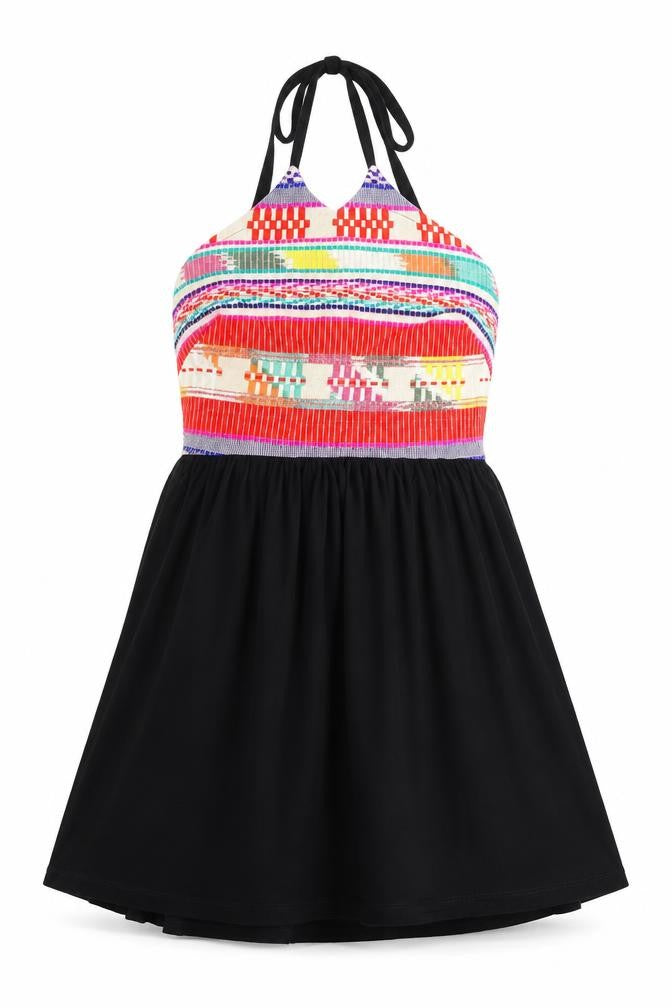 Front view of ASOS women’s multicoloured striped a-line, size UK 6