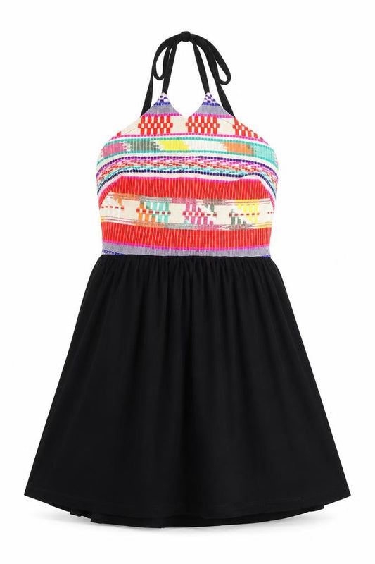 Front view of ASOS women’s multicoloured striped a-line, size UK 6