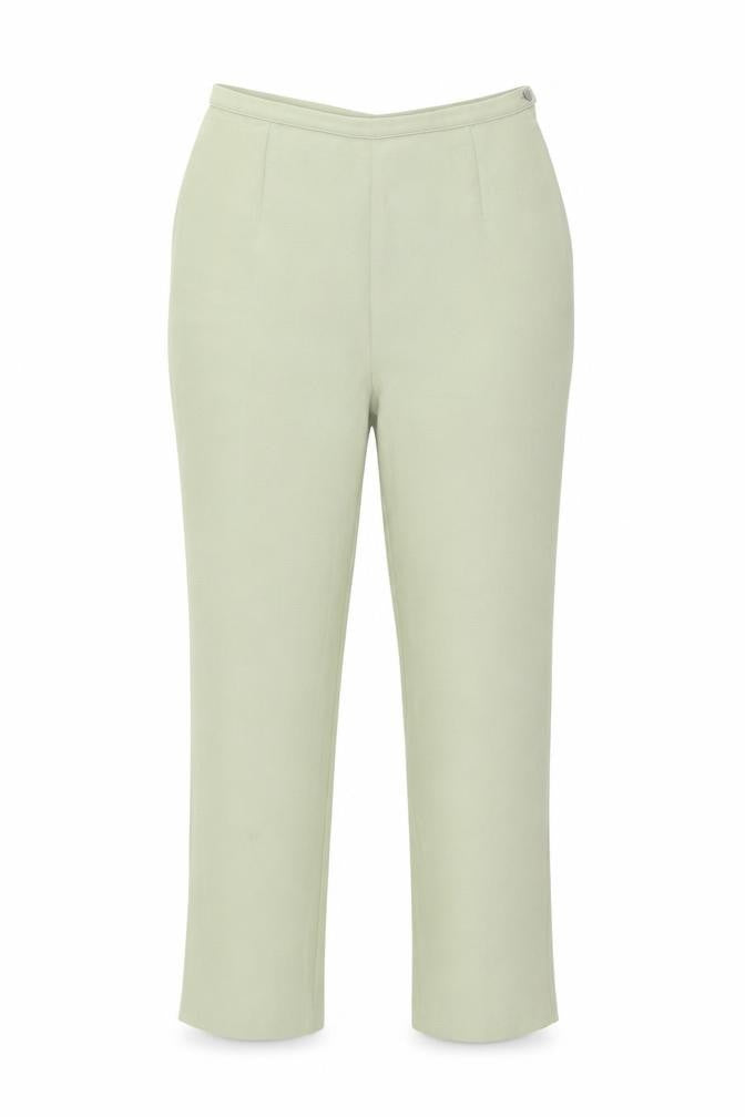 Front view of BHS women’s green trousers, size UK 10, 23-inch leg