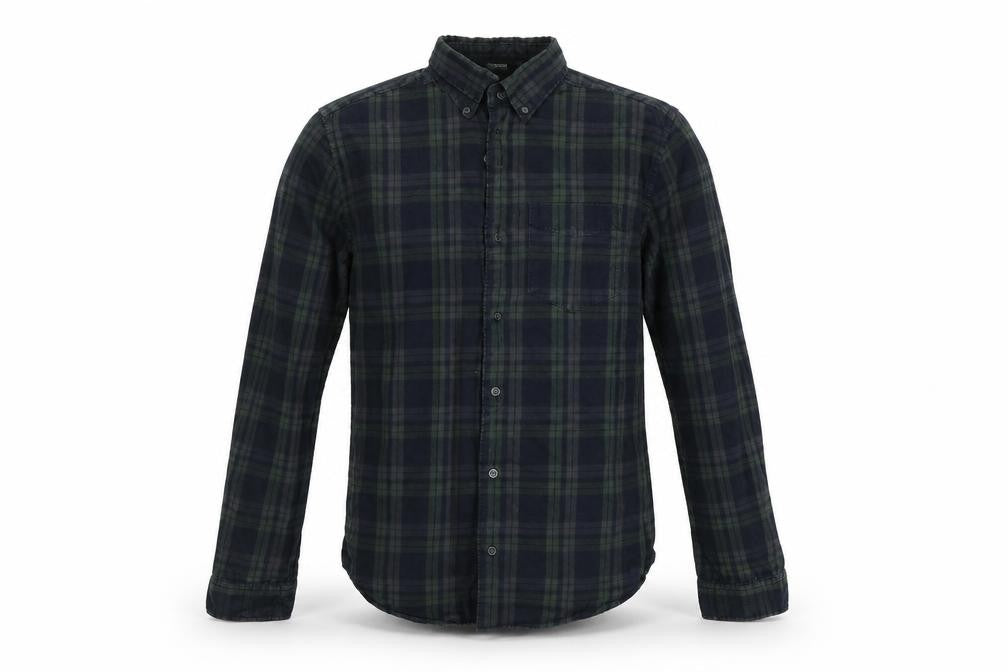 Front view of N ext men’s green check button-up, size S