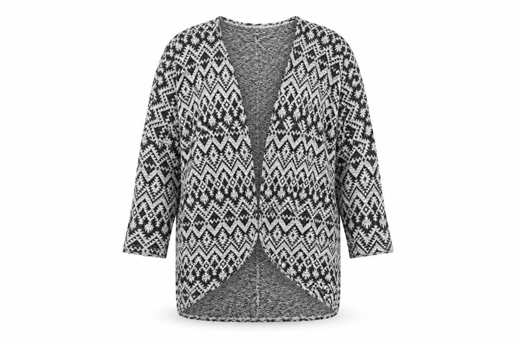 Front view of H&M women’s white striped cardigan jumper, size L