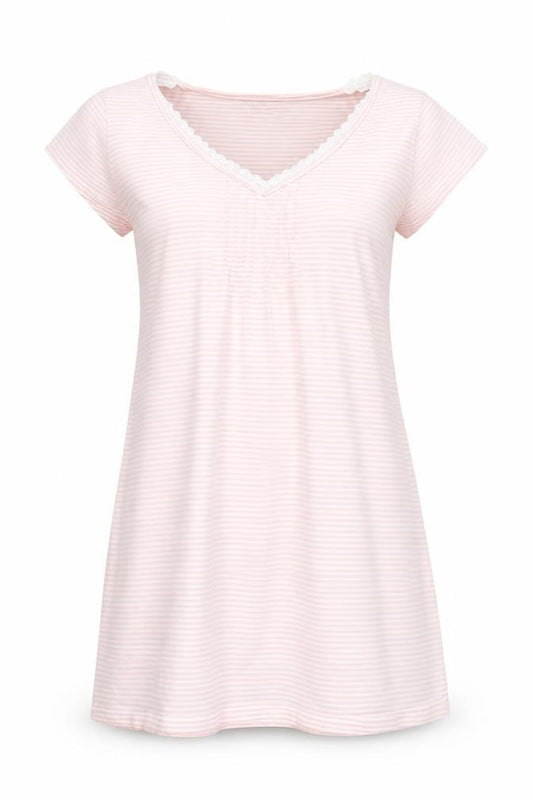 Front view of Matalan women’s pink striped top one piece, size M