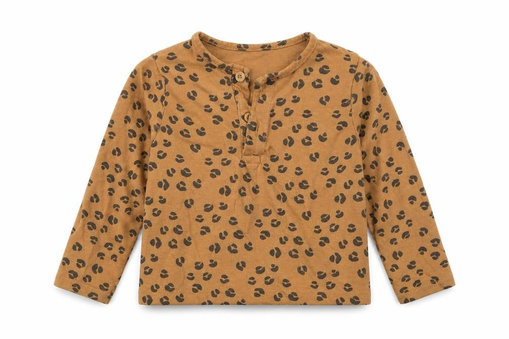 Front view of Tu girls’ brown animal print basic t-shirt, size 12-18, months