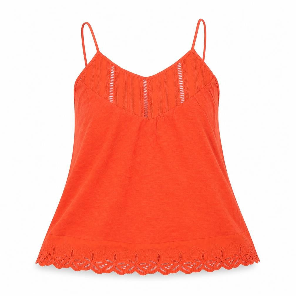 Front view of New Look women’s orange camisole t-shirt, size UK 6