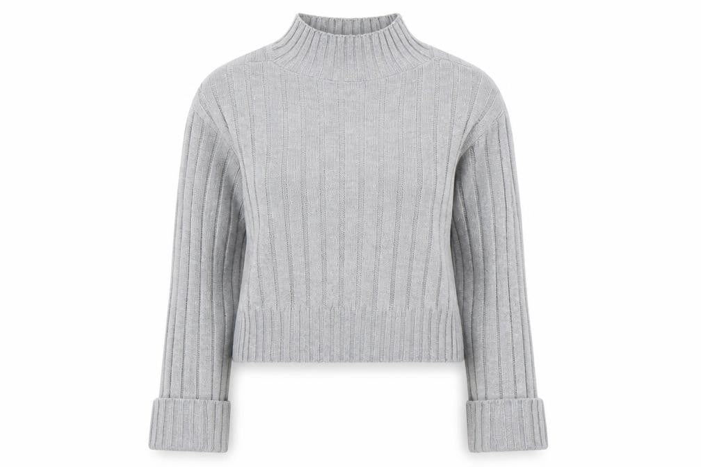 Front view of Preworn women’s grey knit jumper, size S, - cropped