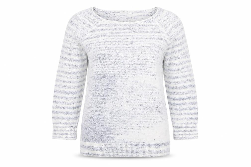 Front view of Gap women’s blue striped knit jumper, size S