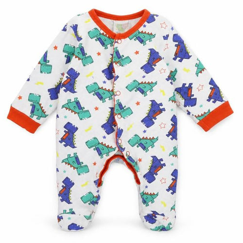 Little Din Baby White Geometric Jersey Babygrow One-Piece Size Newborn  - Dinosaurs