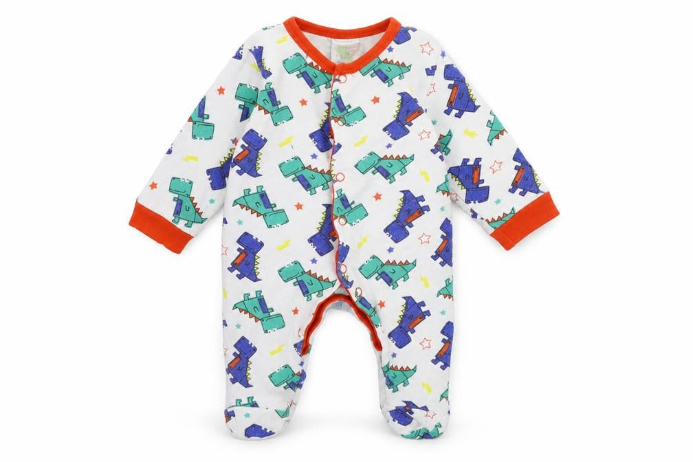Little Din Baby White Geometric Jersey Babygrow One-Piece Size Newborn  - Dinosaurs