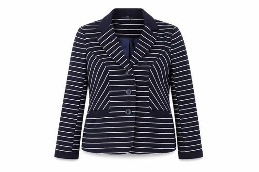 Front view of isle women’s multicoloured striped jacket blazer, size UK 12