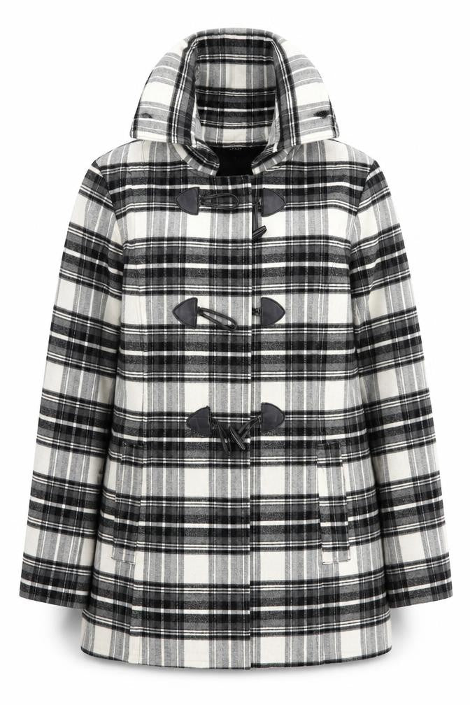 Front view of jess women’s multicoloured check overcoat coat, size UK 16
