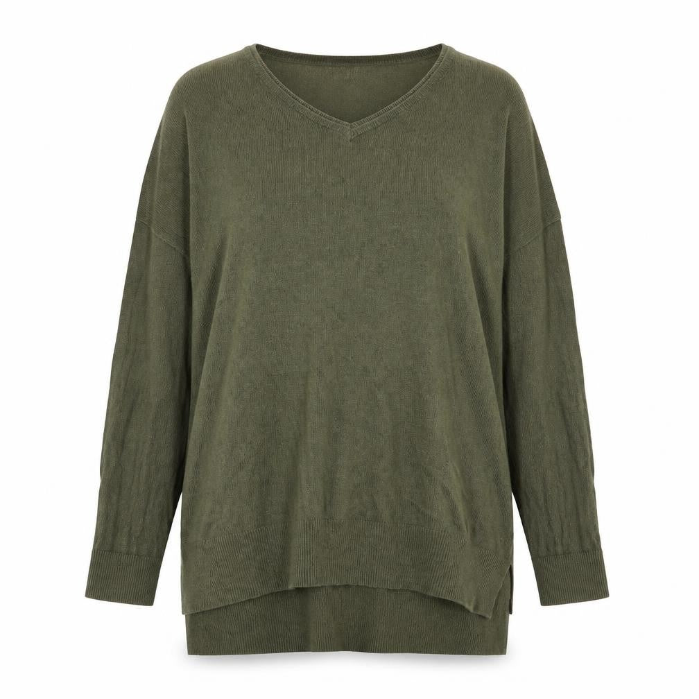 Front view of Topshop women’s green jumper, size UK 8