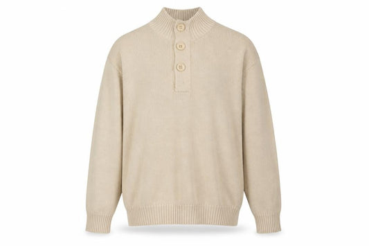 Front view of Cotton Traders men’s beige pullover sweatshirt, size M
