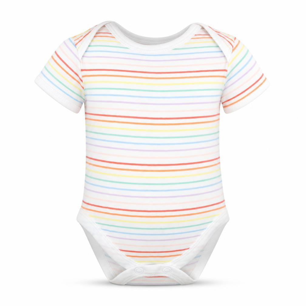 Front view of Primark Baby Multicoloured Striped Basic T-Shirt, size 0-3, Months