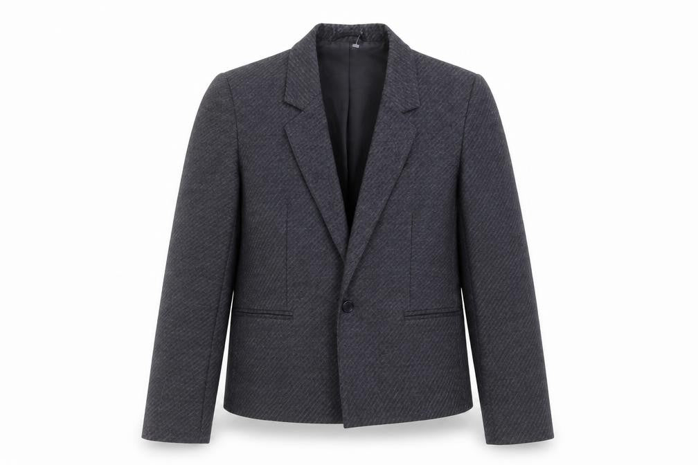 Front view of Marks & Spencer women’s blue striped jacket suit jacket, size UK 12
