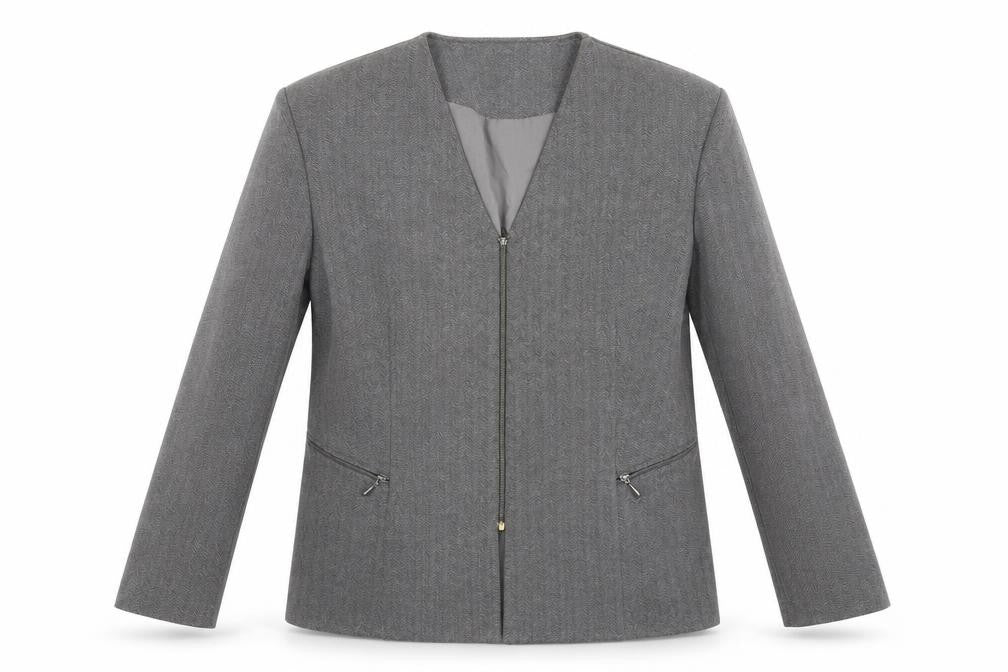 Front view of Karelia women’s grey jacket suit jacket, size UK 14