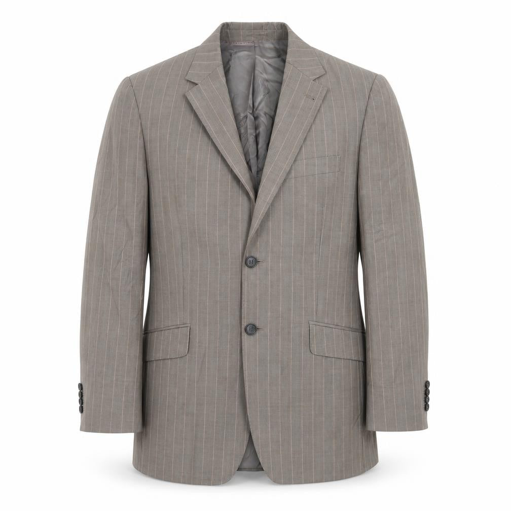 Front view of Simon Carter men’s beige striped jacket suit jacket, size 38