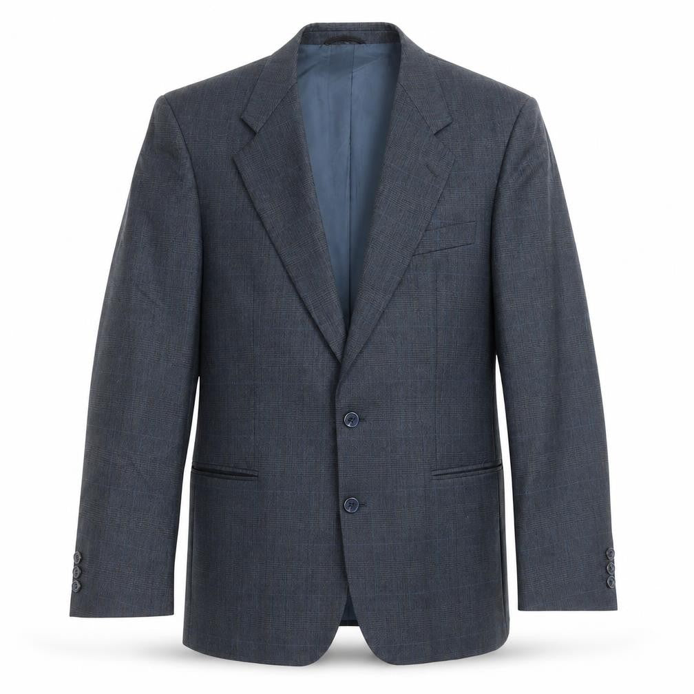 Front view of Konen men’s blue check jacket suit jacket, size 42
