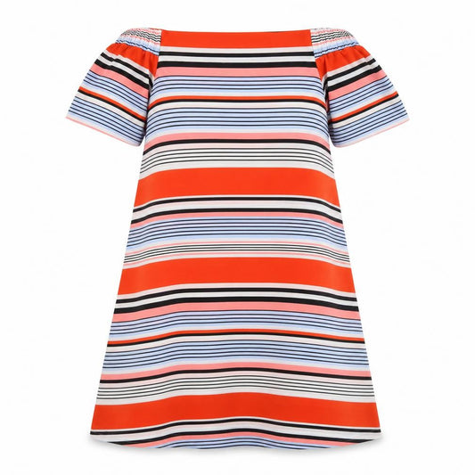 Front view of New Look women’s blue striped a-line, size UK 12