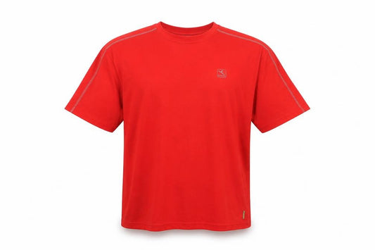 Front view of Domyos men’s red basic t-shirt, size L