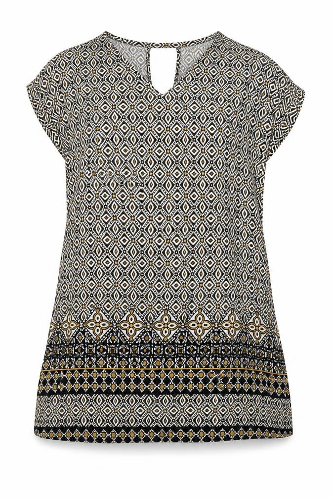 Front view of Matalan women’s yellow geometric a-line, size UK 14