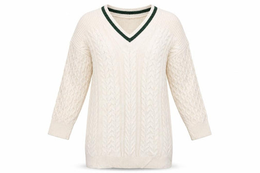 Front view of ASOS women’s white knit a-line, size UK 10