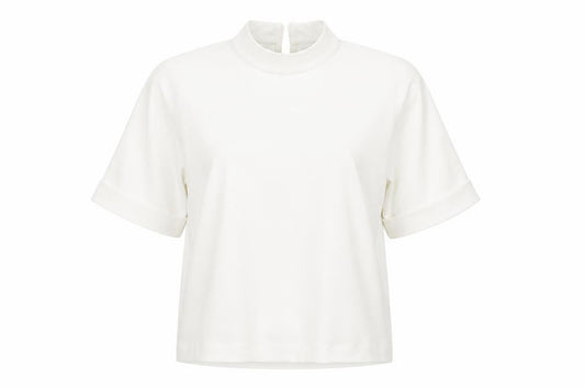 Front view of ASOS women’s white basic blouse, size UK 8