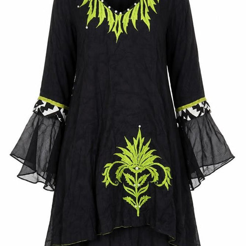 Cotton Ginny Womens Black Floral  A-Line  Size S  - Pearls