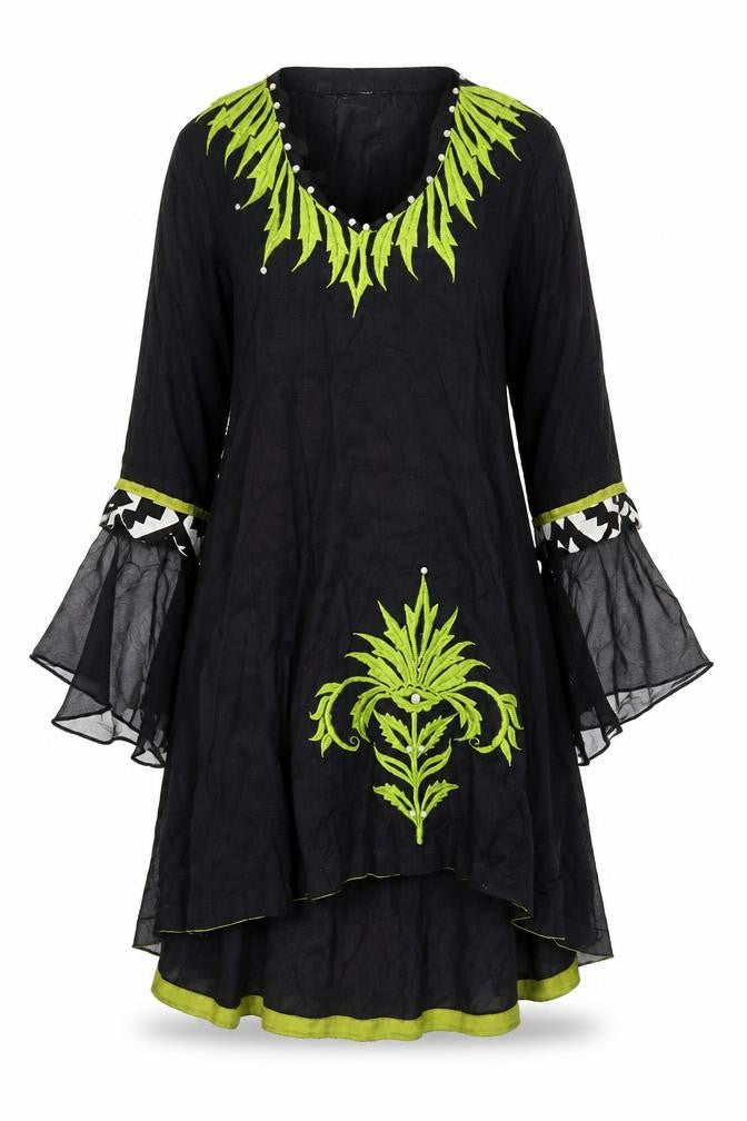 Cotton Ginny Womens Black Floral  A-Line  Size S  - Pearls