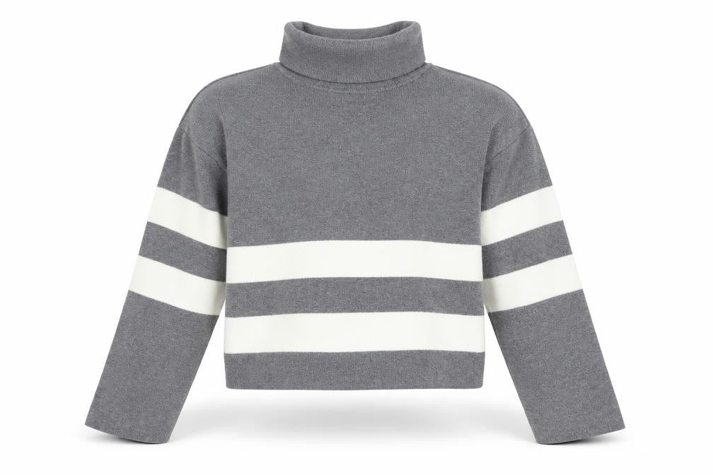 Front view of New Look 915 girls’ grey striped pullover sweatshirt, size 10-11, years