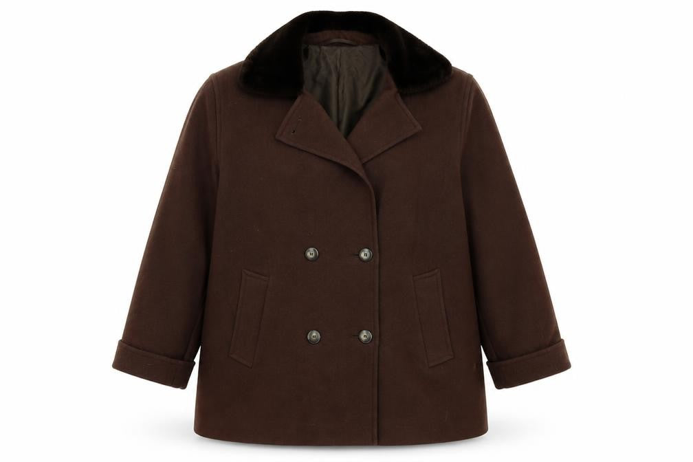 Front view of C&A women’s brown overcoat coat, size UK 14