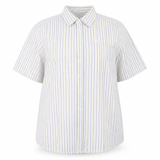 Front view of Jack Reid women’s multicoloured striped basic button-up, size UK 16
