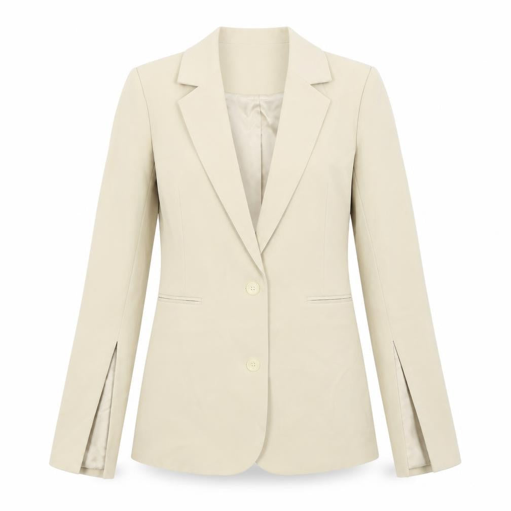 Front view of Preworn women’s beige jacket suit jacket, size UK 10