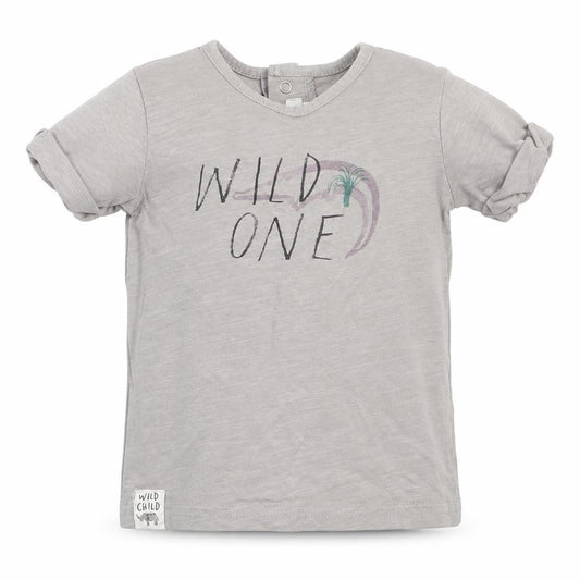 Front view of mamas & papas Baby Grey Basic T-Shirt, size 9-12, Months