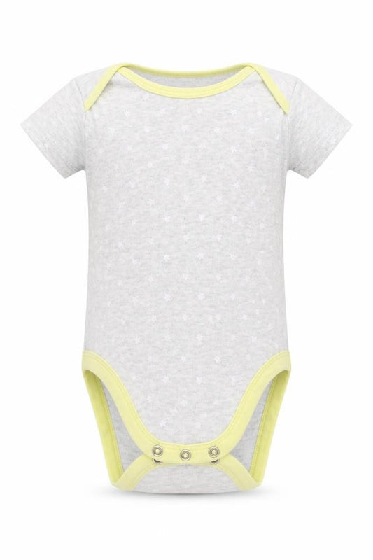 Front view of Mini Club Baby Grey Geometric Babygrow One-Piece, size 12-18, Months