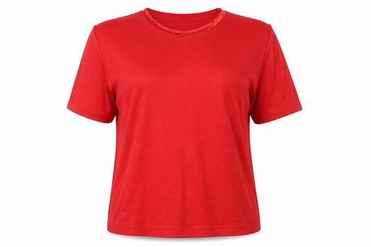 Front view of Design Essentials women’s red basic t-shirt, size M