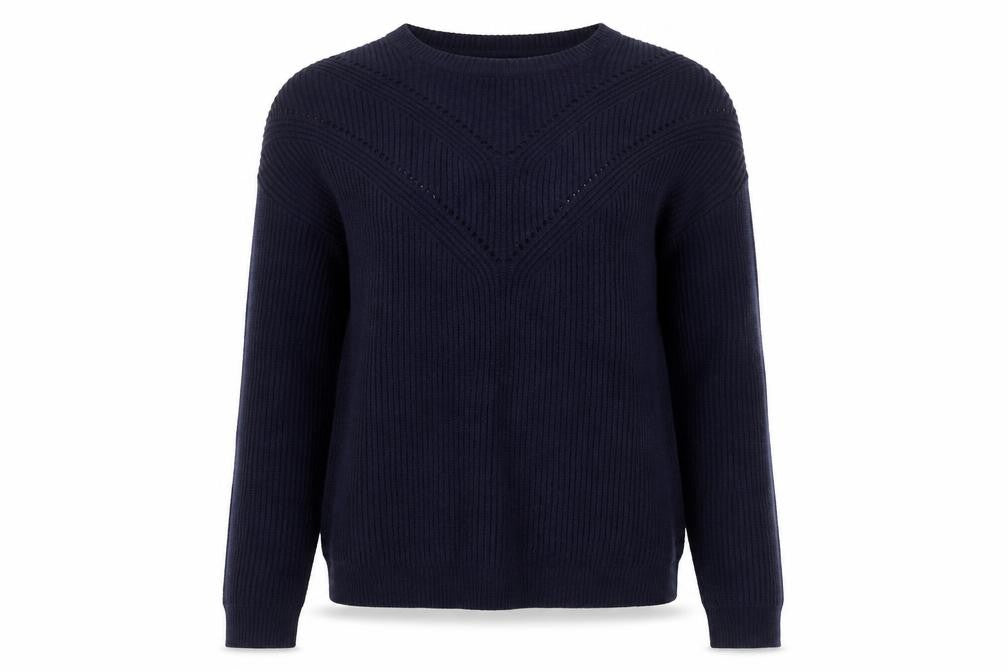 Front view of Papaya women’s blue jumper, size M