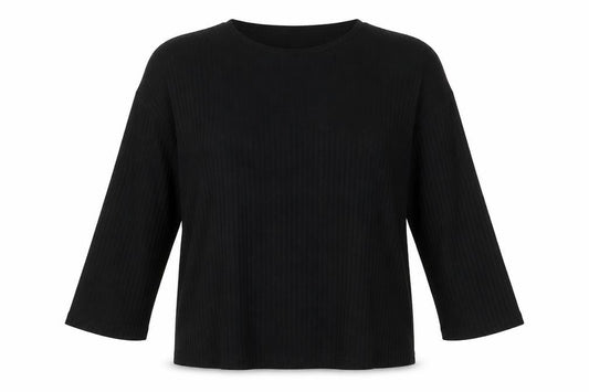 Front view of ASOS women’s black basic blouse, size UK 12