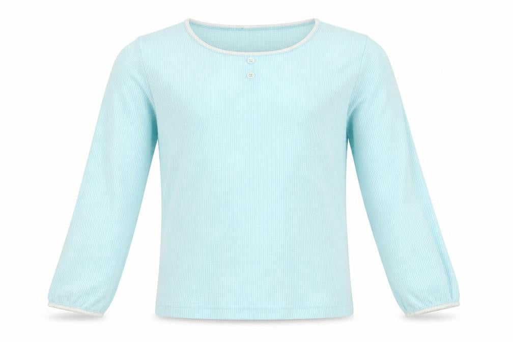 Front view of Mackays girls’ blue solid pyjama top, size 9-10, years
