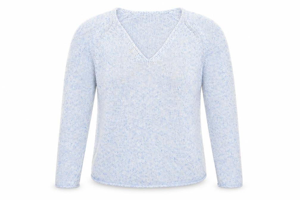 Front view of Preworn women’s blue jumper, size UK 6