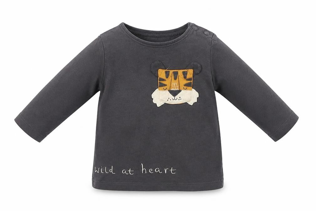 Front view of Next Baby Grey Basic T-Shirt, size 0-3, Months - Tiger