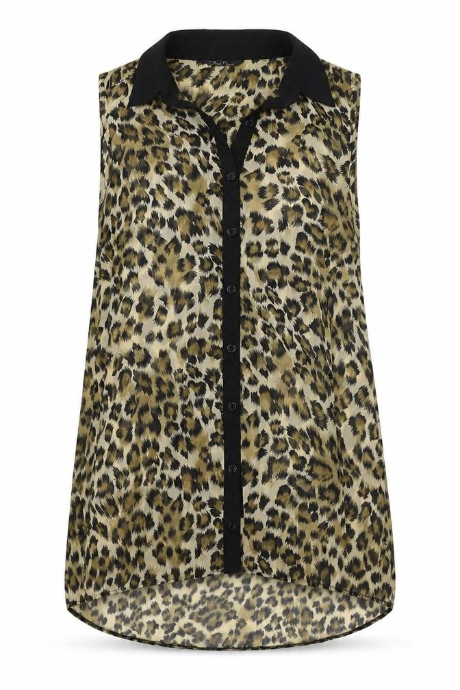 Marina Kaneva Womens Brown Animal Print  Tunic Button-Up Size 10