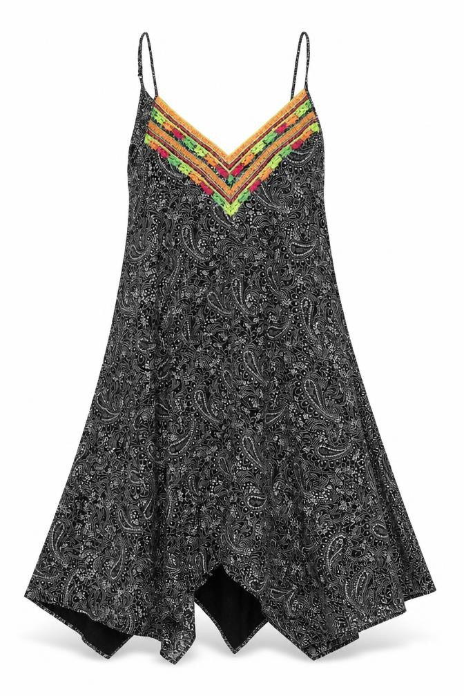 Front view of Papaya women’s black paisley ball gown, size UK 12