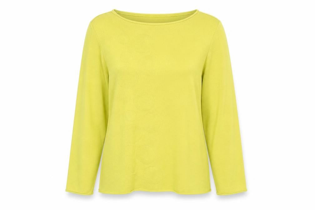 Front view of doris streich women’s green jumper, size UK 14