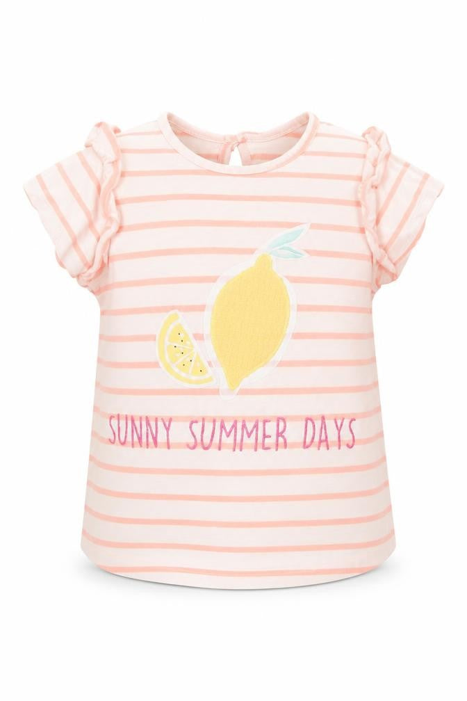 Front view of Primark girls’ multicoloured striped basic t-shirt, size 18-24, months