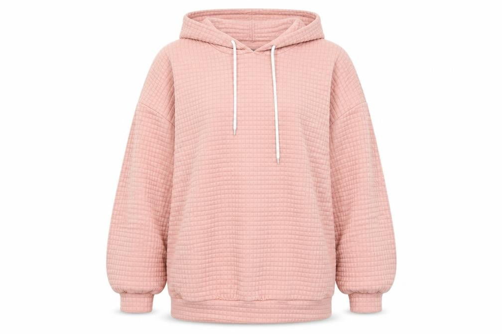 Front view of SHEIN women’s pink pullover hoodie, size S