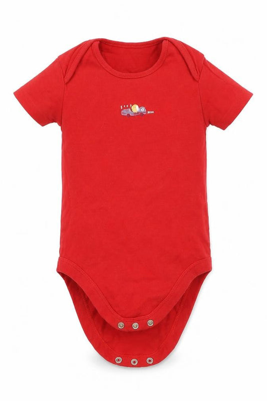 Front view of Mothercare Baby Red Babygrow One-Piece, size 18-24, Months