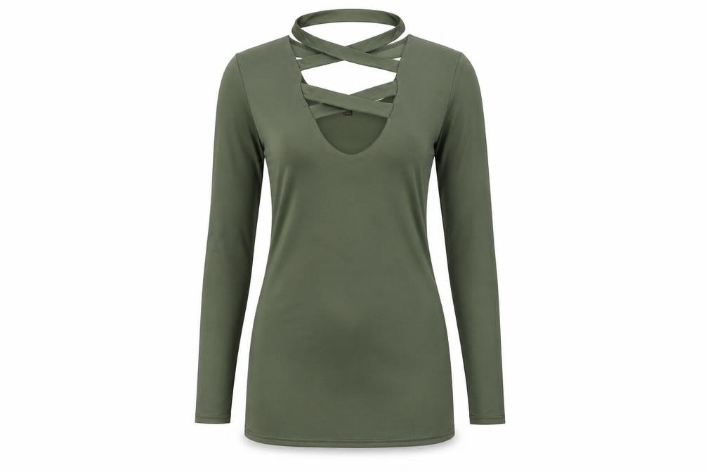 Front view of I-X LONDON women’s green basic t-shirt, size UK 8