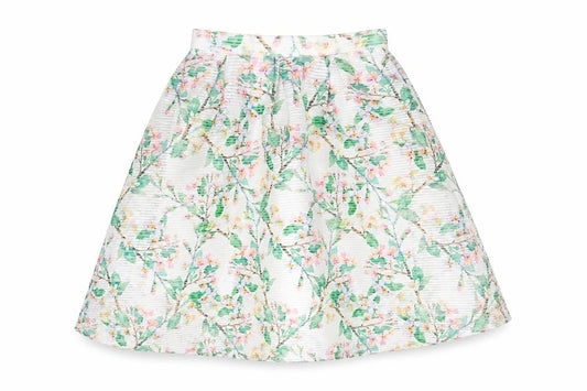 Front view of Atmosphere women’s multicoloured floral a-line skirt, size UK 4